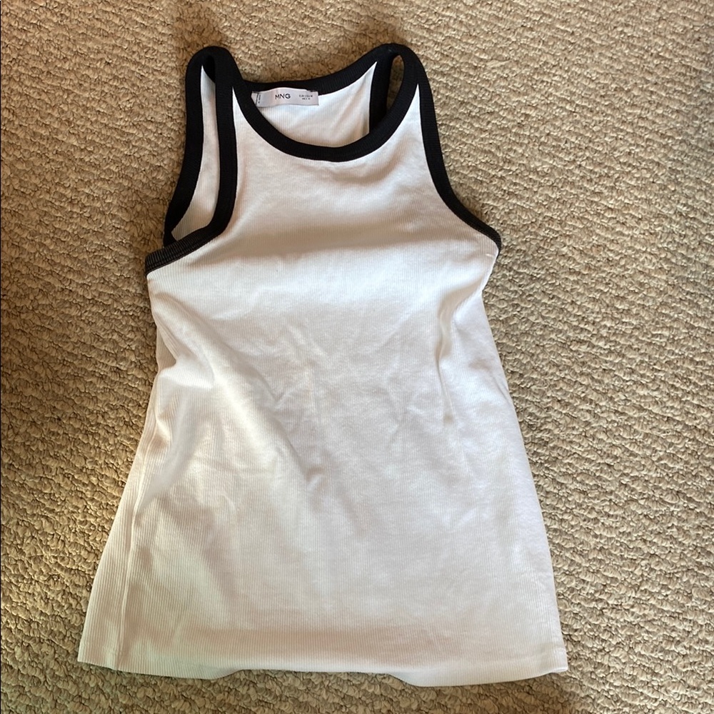 Mango Ribbed White Top with Black Edging
